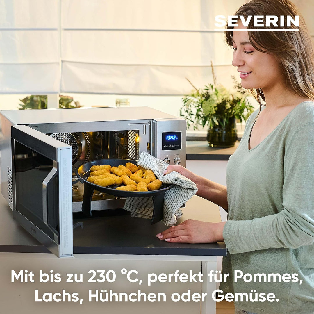 SEVERIN 4-in-1 Mikrowelle „Crispy Wave“, Heissluft-Funktion bis 230°C, Heissluftfritteuse, Mikrowell