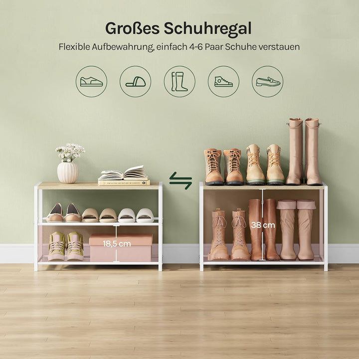 WOLTU Schuhregal mit 2 Ebenen, Schuhständer Metall, Schuhaufbewahrung platzsparend, Schuhorganizer f