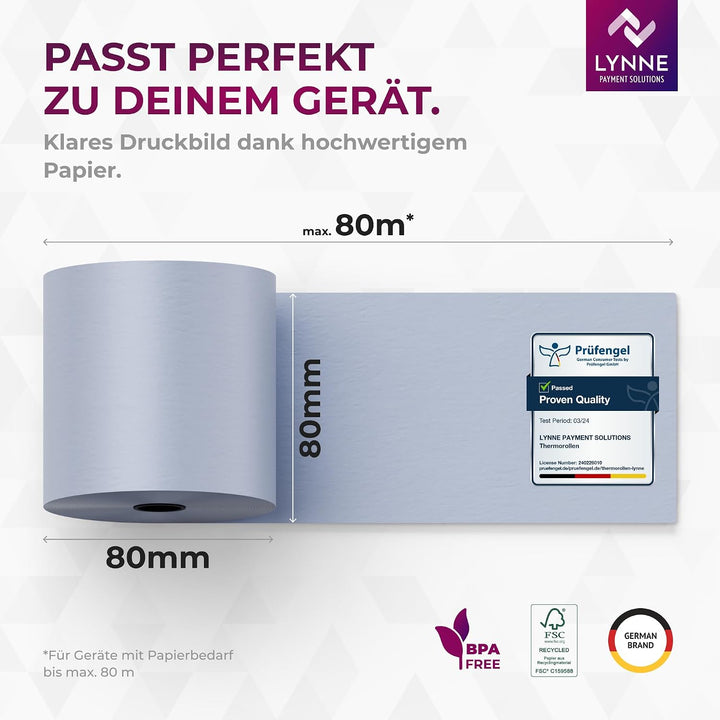 Phenolfreie ÖKO Thermorollen/Bonrollen/Kassenrollen / 80mm x 80m x 12mm (80x80x12) für alle gängigen
