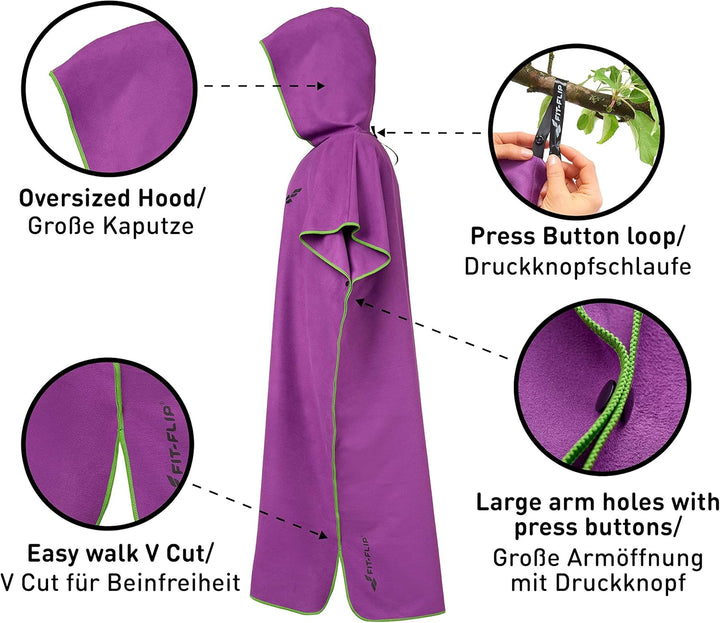 Fit-Flip Badeponcho aus Mikrofaser für Damen und Herren - schnelltrocknend, kompakt und Ultraleicht
