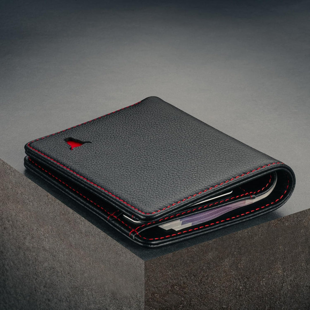TORRO Herren Geldbörse - Premium-Echtleder-Geldbörse mit RFID-Schutz Slim Bi-Fold Schwarz mit Roten