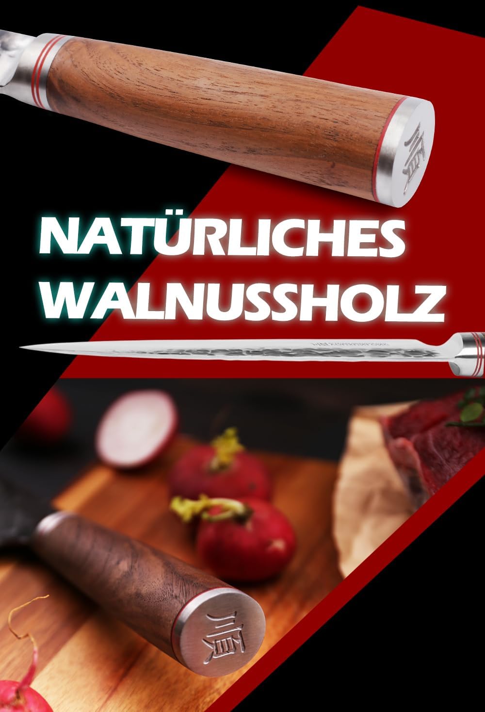 YOUSUNLONG Kochmesser - Japanisch gehämmerte Damaststahlklinge 203mm - Hochwertiges Profi Kochmesser