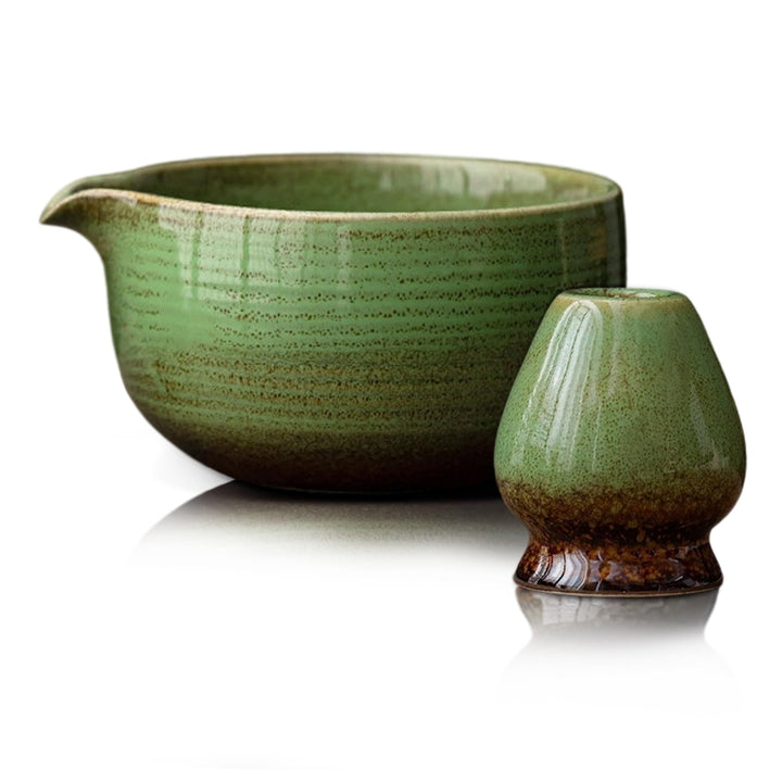 Matcha Set 2-teilig, Matcha Tee Set Blau mit Chawan Matcha-Schale (510 ml) &amp; Keramik-Besenhalter, Mi
