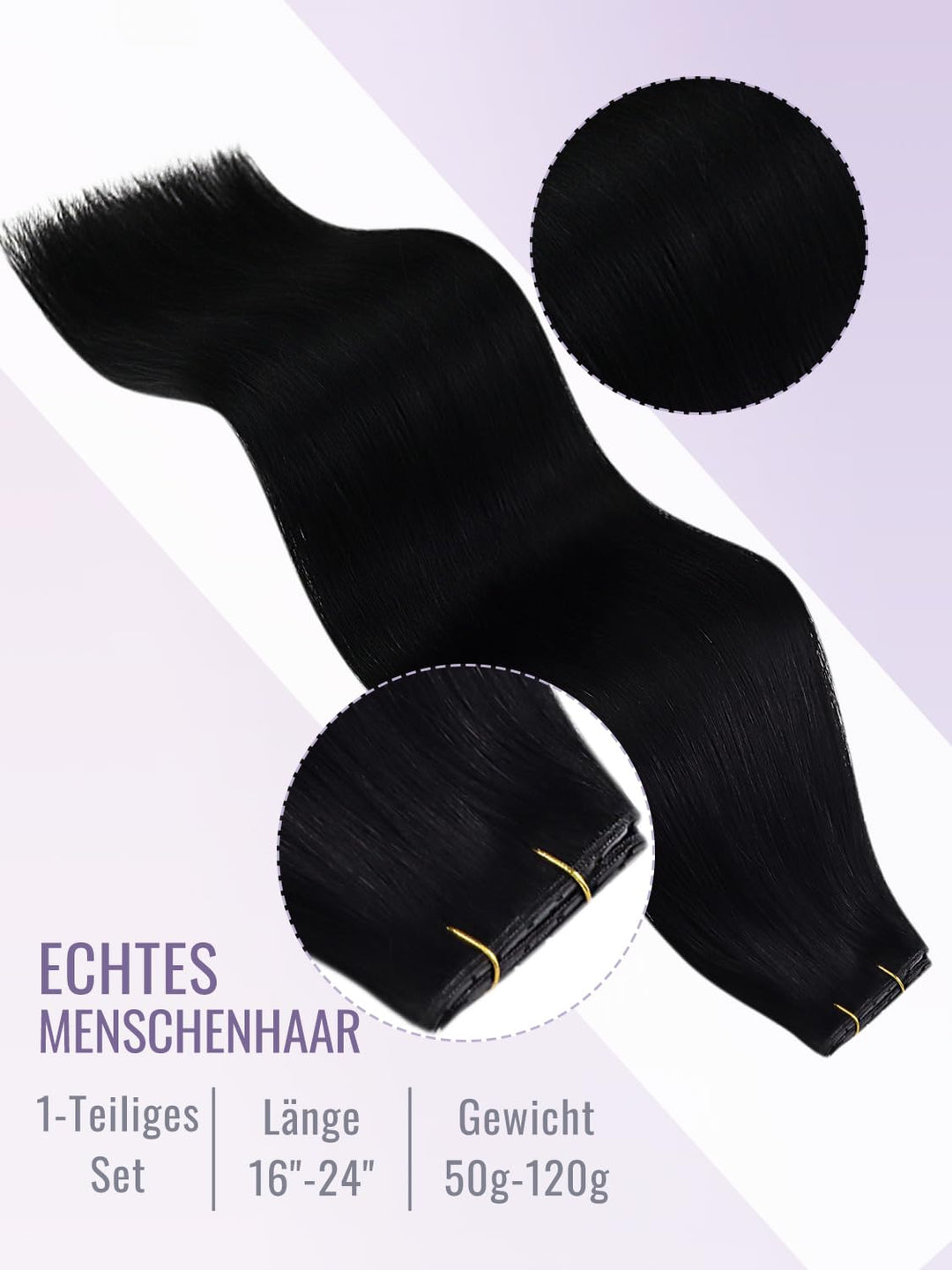Fshine Butterfly Extensions Echthaar Tressen, Tiefschwarz, 40 cm 50 g, Keine Klobigen, PU-Basis, für