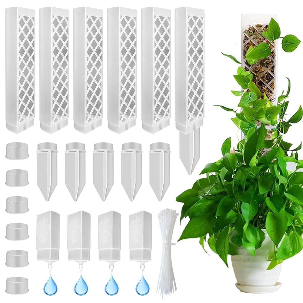 Rankhilfe mit Moosstab für Monstera - Pflanzenstab aus Kunststoff mit Giesshilfe Weiss/1/1, Wei&amp;