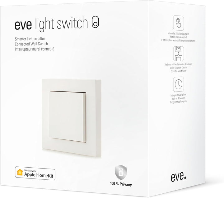 Eve Light Switch – Smarter Lichtschalter, Einfach-, Wechsel- & Kreuzschaltung, kompatibel mit Mehrfa