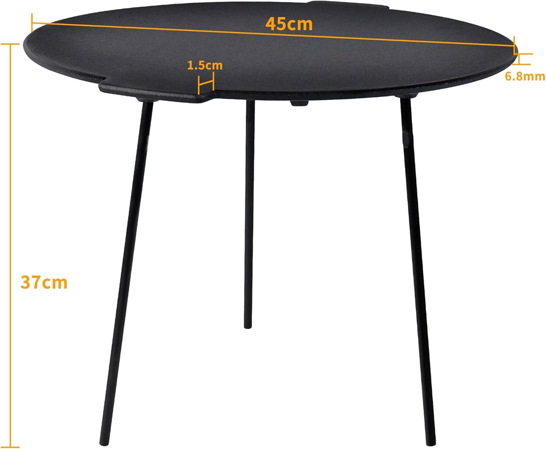 UISEBRT Gusseisen Grillpfanne Ø 45 cm, Runde Grillplatte mit 3 Beinen, Eingebrannt für perfektes Bra