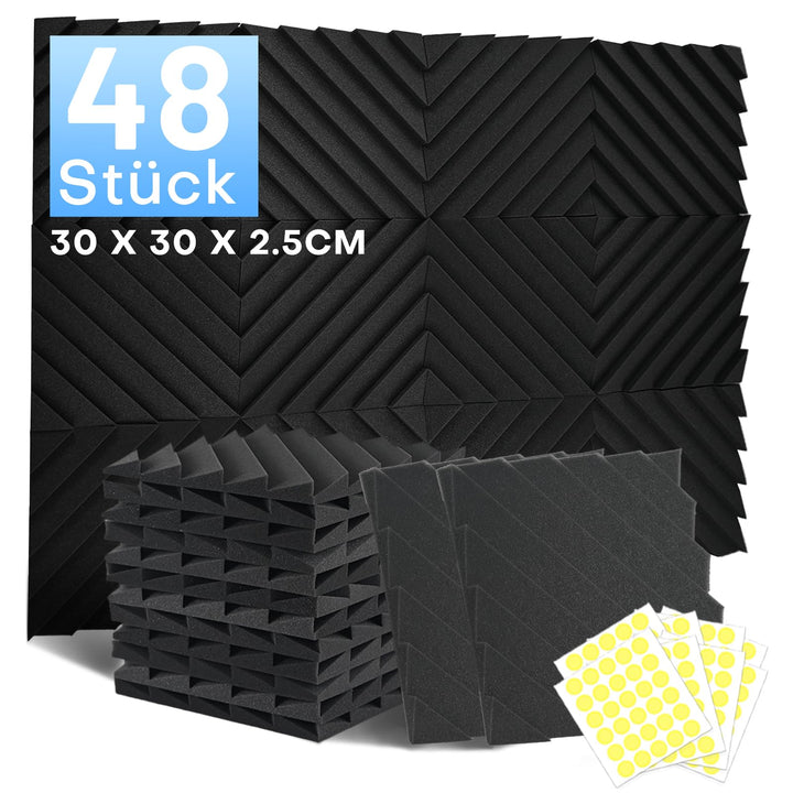 48 Stück Akustikschaumstoff Schallschutzplatten, 2.5 X 30 X 30CM Schalldämmung Akustikpaneele, Schal