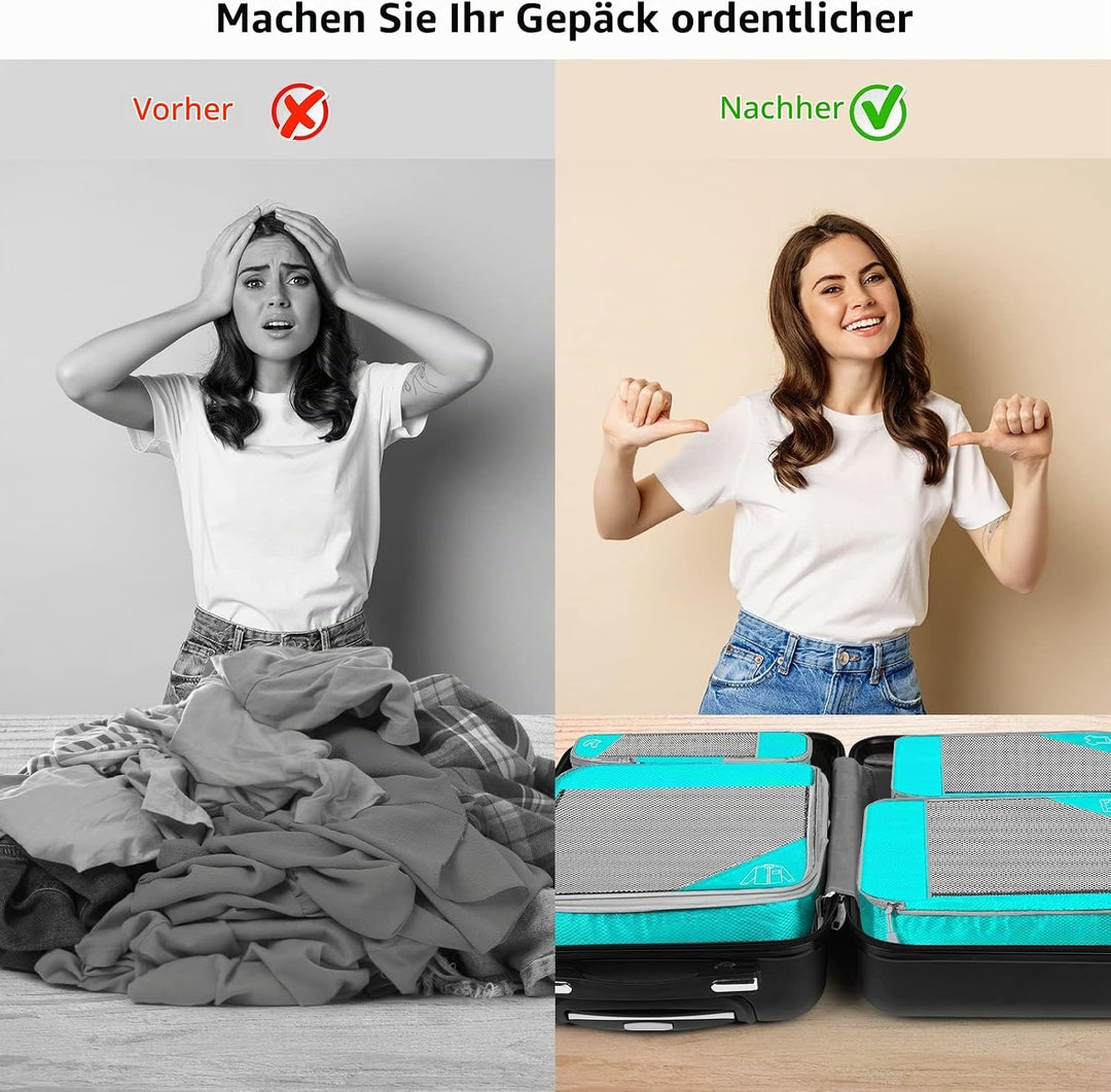 Koffer Organizer Set 7-teilig, Packtaschen mit Kompression, Compression Packing Cubes für Rucksack u