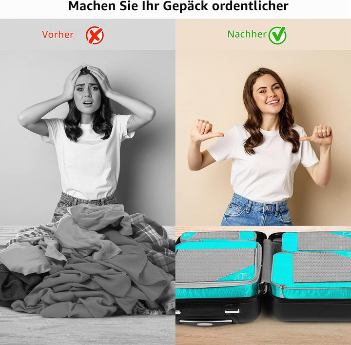 Koffer Organizer Set 7-teilig, Packtaschen mit Kompression, Compression Packing Cubes für Rucksack u
