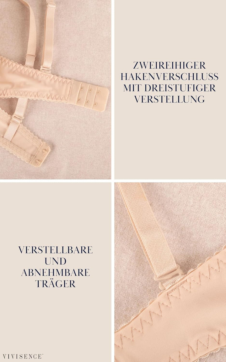 VIVISENCE Damen Push-Up BH Gepolsterte Schalen Klassisch Elegant Spitze Netz 1041 70B Hellbeige, 70B