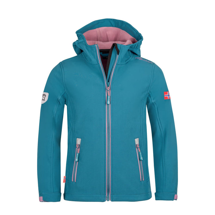 Trollkids Kinder Softshell Jacke Trollfjord 176 Blaugrün/Violett, 176 Blaugrün/Violett