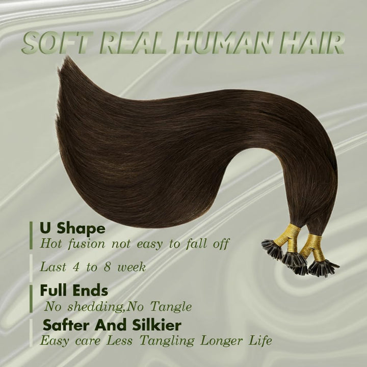 RUNATURE Extensions Echthaar Bondings Braun 30cm 50strähne Unsichtbare Bondings Extensions Echthaar