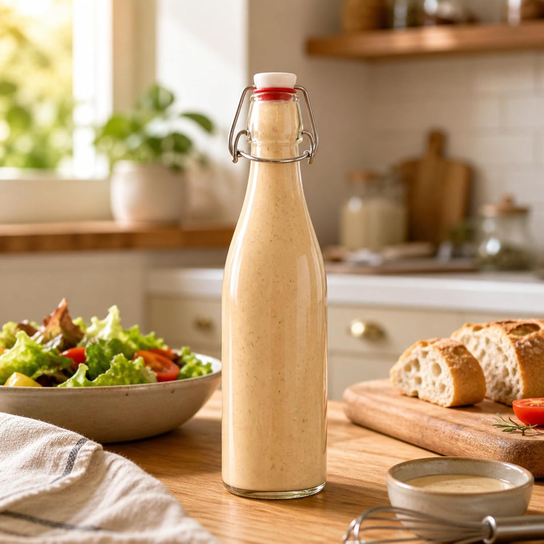 Salatdressing Shaker aus Glas 450 ml 3er Set, Dressingshaker mit Edelstahl Bügelverschluss Tropffrei