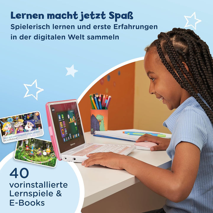 VTech Genio Lernlaptop XL pink – Lerncomputer mit grossen 7"-LCD-Bildschirm mit Internetzugang, Text