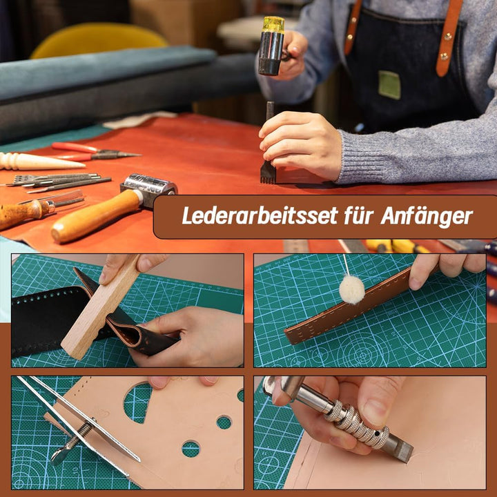 Lederbearbeitungswerkzeuge Leder-Bastelsets Leder-Nähwerkzeuge mit Aufbewahrungstasche Schneidematte