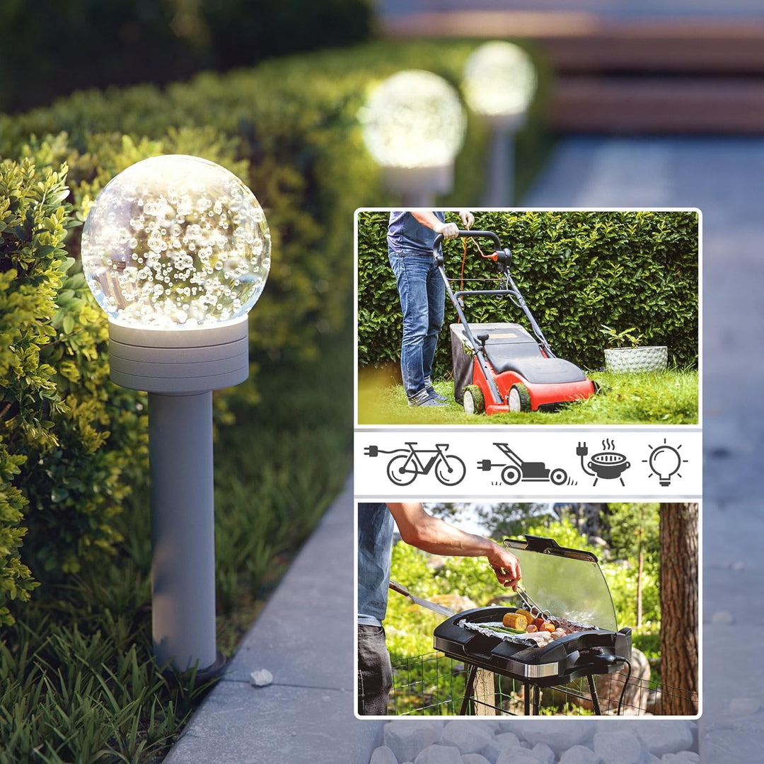ledscom.de Garten-Steckdosen-Säule POMI mit Erdspiess für aussen, IP44, 3-Fach, Edelstahl, eckig, 33
