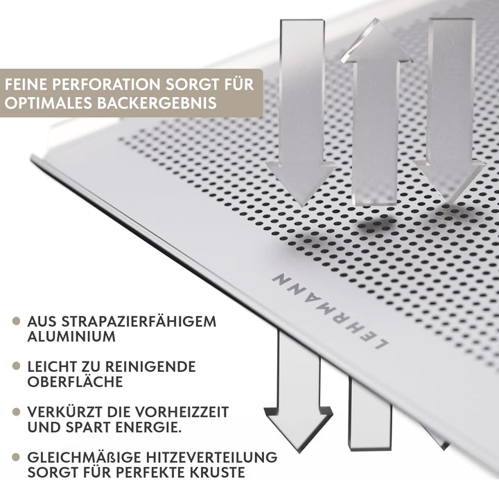 LEHRMANN Lochblech 46,5 x 37,5 cm Backblech Kuchenblech Baguetteblech Pizzablech Kompartibel/Ersatz