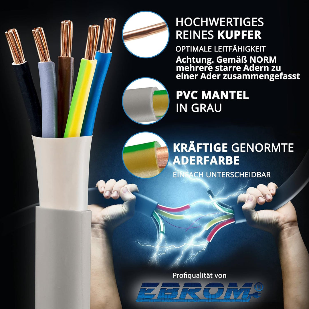 EBROM NYM-J 5x25 mm² - Mantelleitung - Installationskabel - Feuchtraumkabel - grau - Auswahl in 1 Me