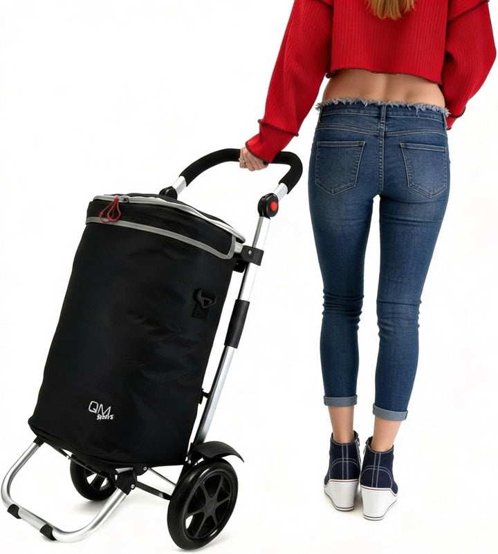 EINKAUFSTROLLEY XXL klappbar mit Kühltasche, robust, schwarz Alurahmen faltbar