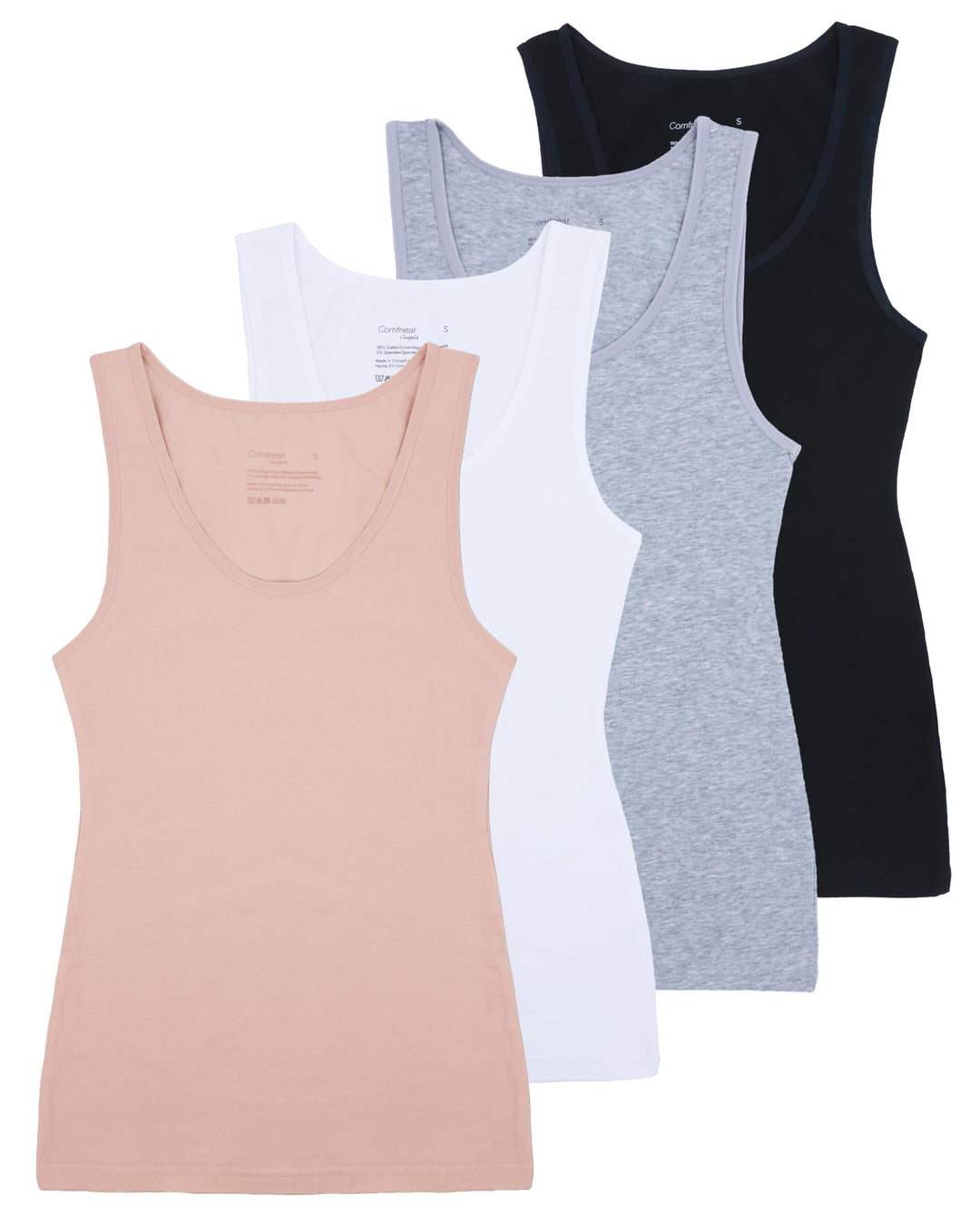 Comfneat Damen 4-Pack Tank Tops Stretch Baumwolle Elasthan Bequeme Unterhemden M Color-set-1 4-pack,