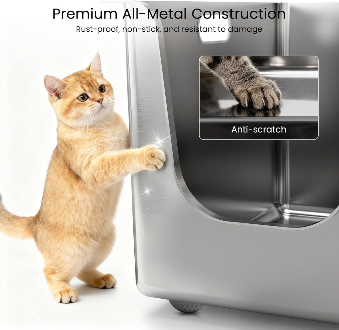 PTLOM Lebensmittelechtes Katzenklo Edelstahl XXL Katzentoilette 30cm Hohe Ränder Rostfrei,Auslaufsic