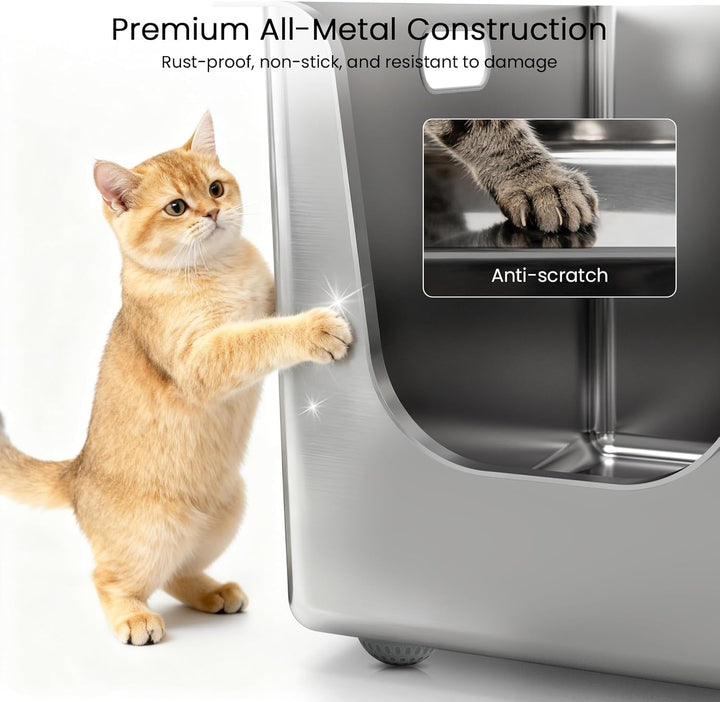 PTLOM Lebensmittelechtes Katzenklo Edelstahl XXL Katzentoilette 30cm Hohe Ränder Rostfrei,Auslaufsic