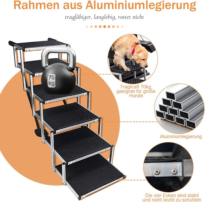 Hundetreppe Auto, 6-stufige Hundetreppe Grosse Hunde bis 70kg, Ideal für Grosse Hunde &amp; ältere Tiere