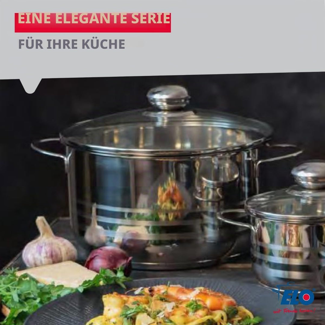 ELO 2222026 Kochtopf Edelstahl, Induktion, 20 cm, Glasdeckel, Grau