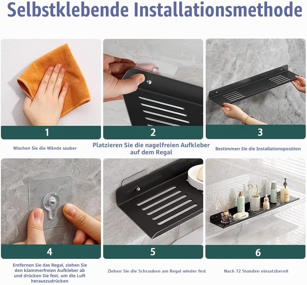 Duschablage Ohne Bohren,2 Stück Selbstklebend Duschkorb Edelstahl Wandmontage Rostfreier Schnelle En