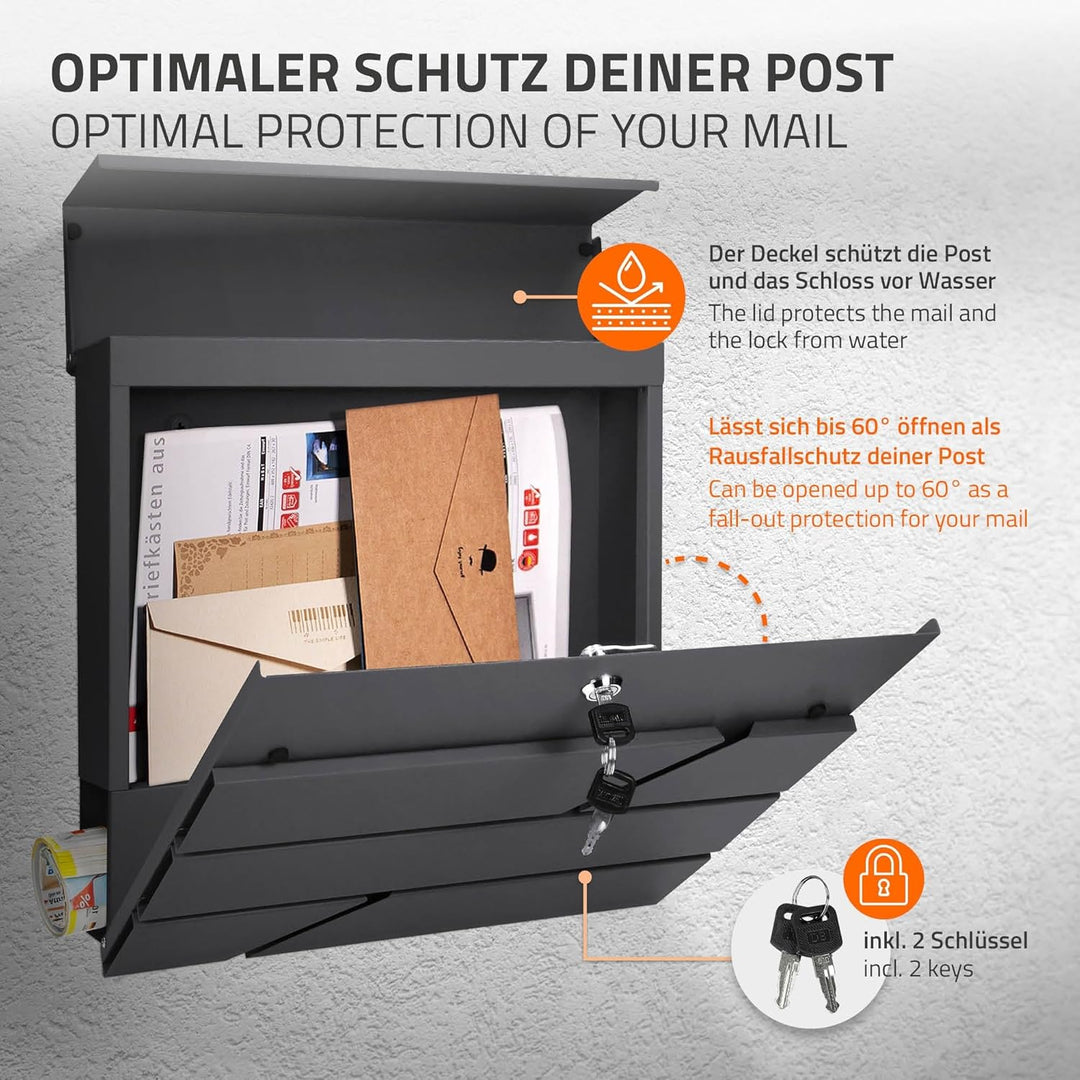 ECD Germany Standbriefkasten mit Zeitungsfach, Design Briefkasten mit Pfosten, Briefkastenanlage, Br