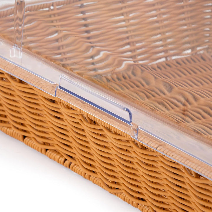 Mahlzeit Rattan Brotkorb mit Deckel | 53,5 x 33 x 25 cm | Brotkasten mit Sichtfenster, Brotkästchen