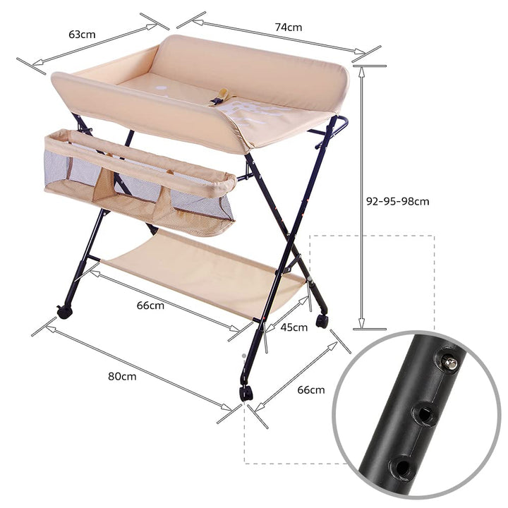 OHMG Baby Wickelkombi Klappbare Wickelkommode,Wickeltisch mit Rollen,Mobiler Wickeltisch mit Wickela