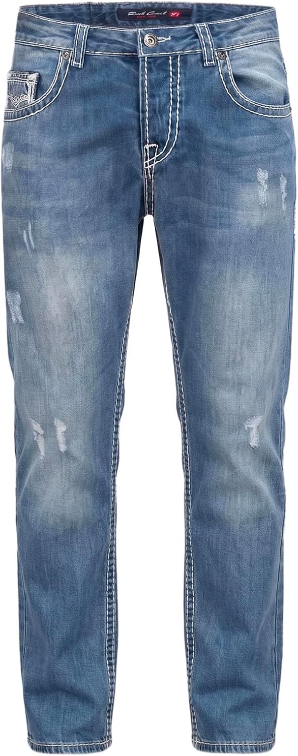 Rock Creek Herren Designer Jeans Hose Dicke Nähte Vintage Blau RC-2056 29W / 32L Blau - Rc-2268, 29W