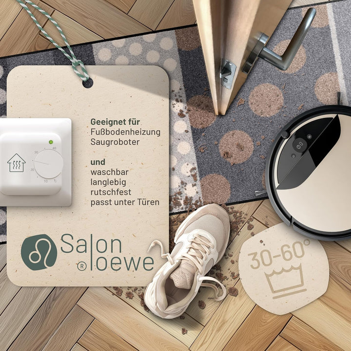Salonloewe Fussmatte waschbar Glamour Dots grau 60x180 cm Sauberlaufmatte Wohn-Teppich Läufer Design