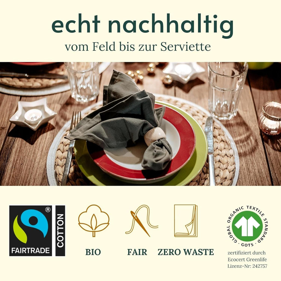 BewusstGrün® 6 Faire &amp; Nachhaltige Stoffservietten + Faltanleitungen I 100% Bio-Baumwolle I 45x45 cm