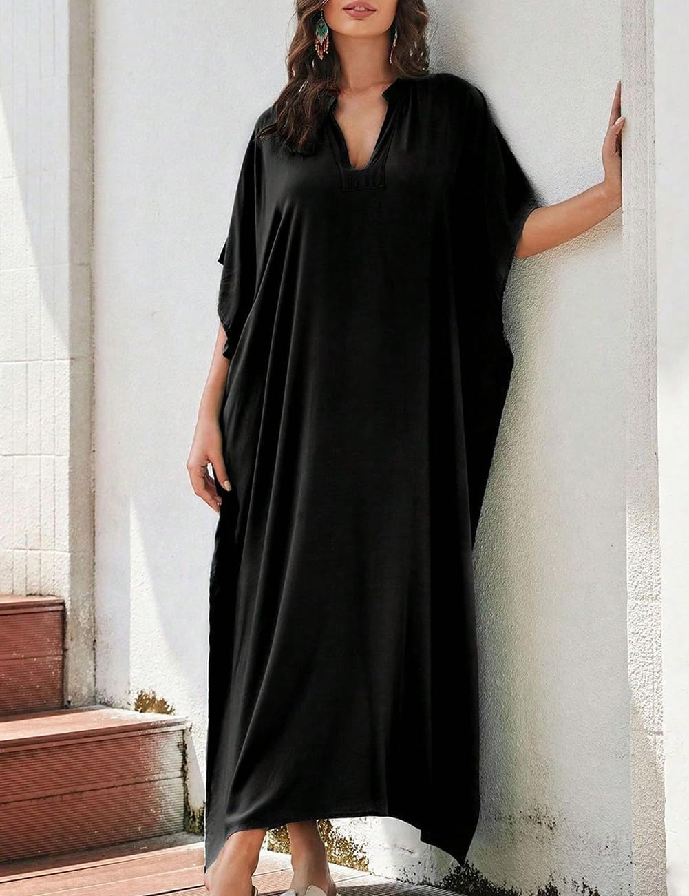 Bsubseach Frauen Plus Grösse Kaftan Kleid Badeanzug Druck Kaftan Strand Cover Up Kleid Y-Schwarz, Y-