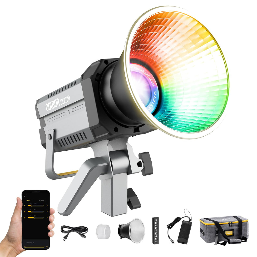 Videoleuchte, Colbor CL220R RGB 220W Dauerlicht mit M/G Balance 2700-6500K CRI96+ Bowens Mount Light