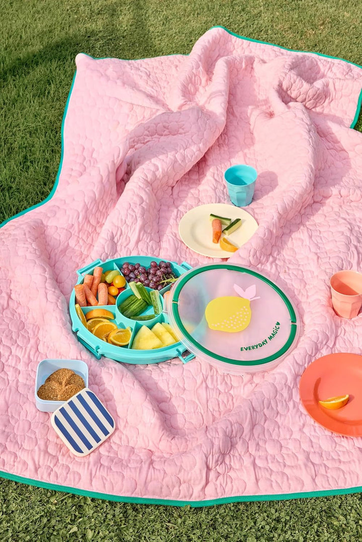 Rice Serviertablett rund Ø 32 cm mit Deckel &amp; Tragegriff – Snack- &amp; Partyplatte mit Fächern, BPA-fre
