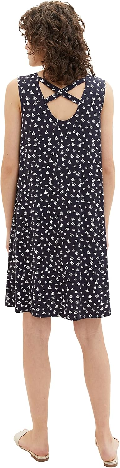 TOM TAILOR Damen Basic Jerseykleid, 32696 - Navy Abstract Leaf Design