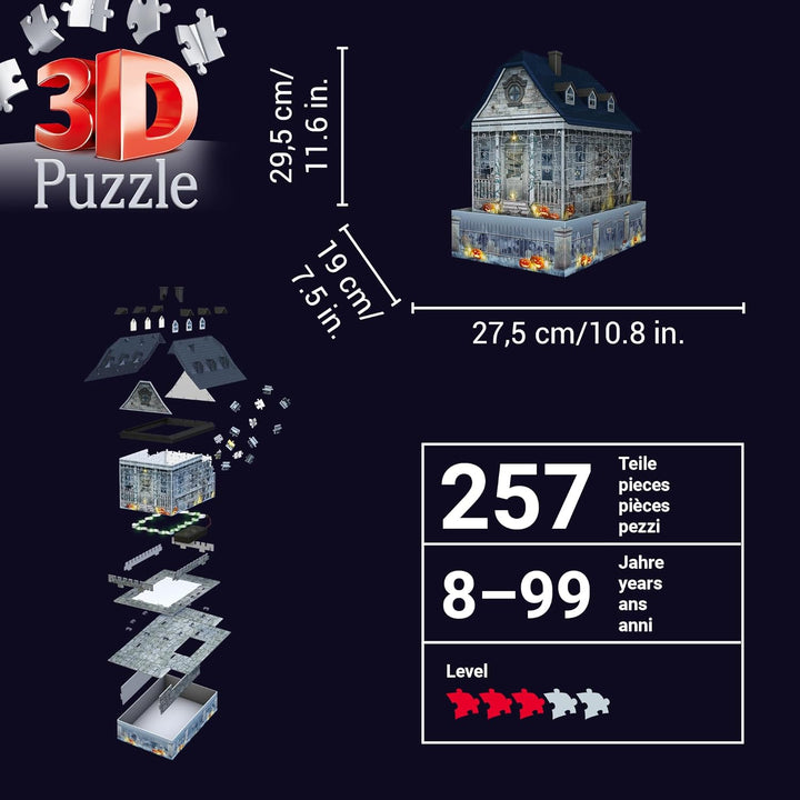 Ravensburger 3D Puzzle Gruselhaus bei Nacht 11254 - 216 Teile - für Halloween Fans ab 8 Jahren