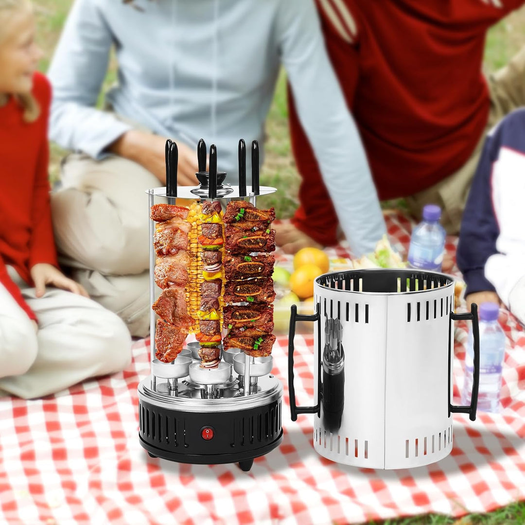 1000W Vertikaler Elektrogrill, Schaschlikgrill Tischgrill Dönergrill,Elektrischer Grill mit Spiesse