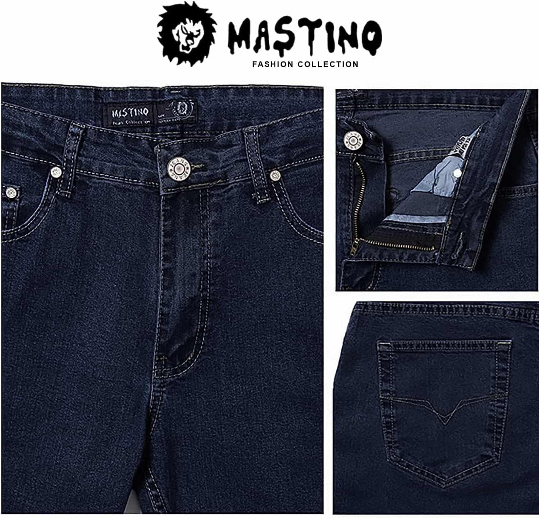 Herren Jeans 5 Taschen Denim Regular Fit Gerades Bein Elastisch Hohe Taille 86 Dunkel, 86 Dunkel