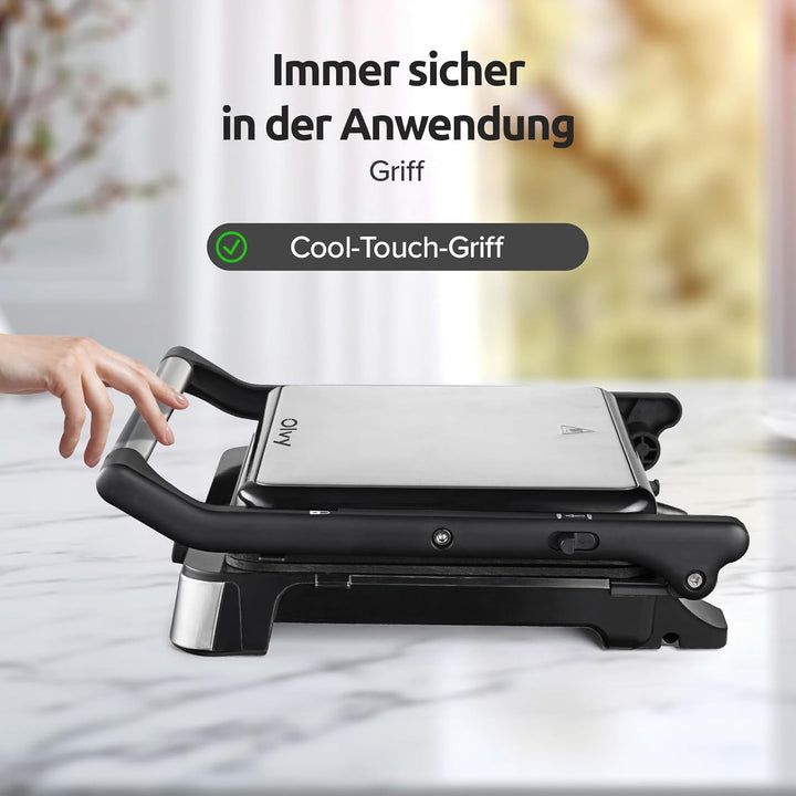 Olvy Sandwichmaker XXL, Digitaler Kontaktgrill mit Antihaftplatten, 3-in-1 Panini Maker, 180° offene