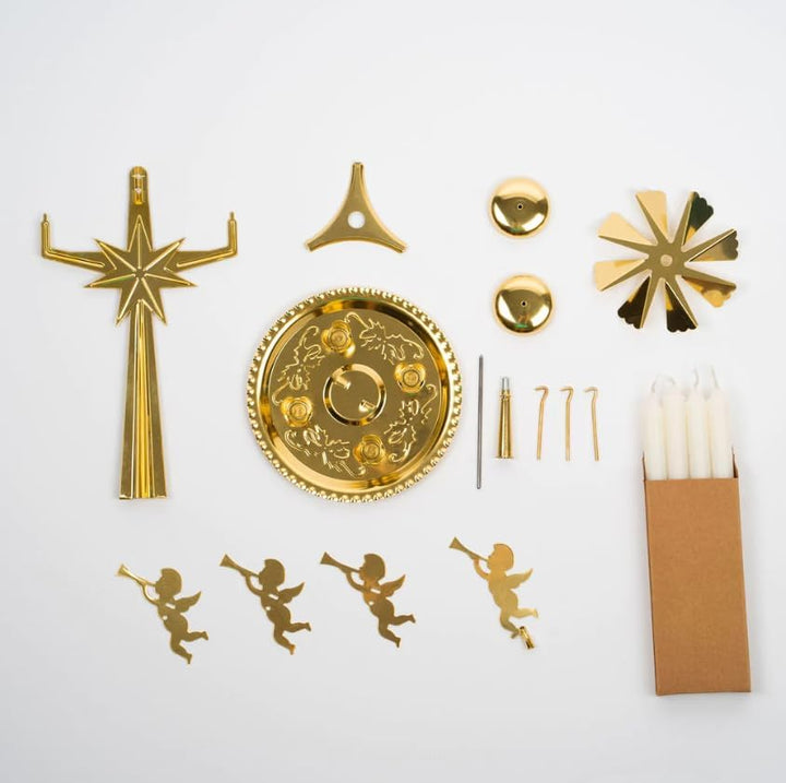 Pyr.Engel m.Glockenspiel 4Kerzen Messing Gold Angel Chimes, Gold Angel Chimes