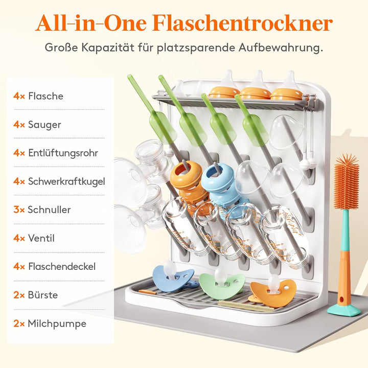 Lifewit Grosser Trockenständer Babyflaschen mit Abtropfmatte, 15 Haken Flaschentrockner mit Abtropfs