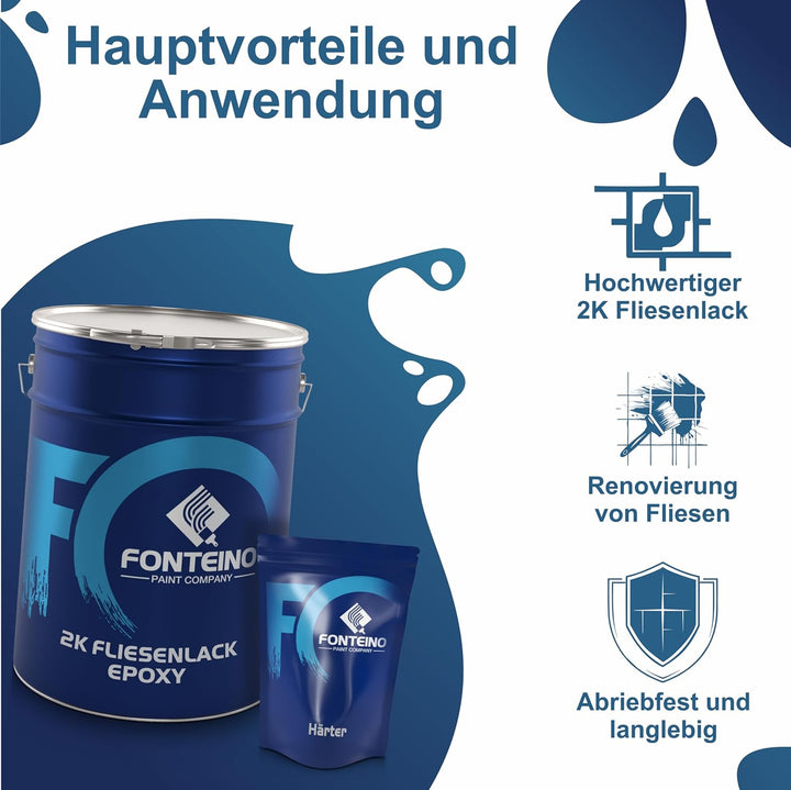 Fonteino 2K Fliesenlack Fliesenfarbe Wandfliesen Bodenfliesen - Kieselgrau 10Kg 10 kg (1er Pack) RAL