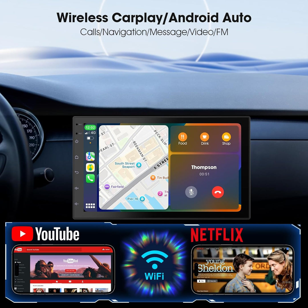 7 Zoll 2 Din Radio Android mit Wireless CarPlay & Wireless Android Auto,Auto Radio Touch Display mit
