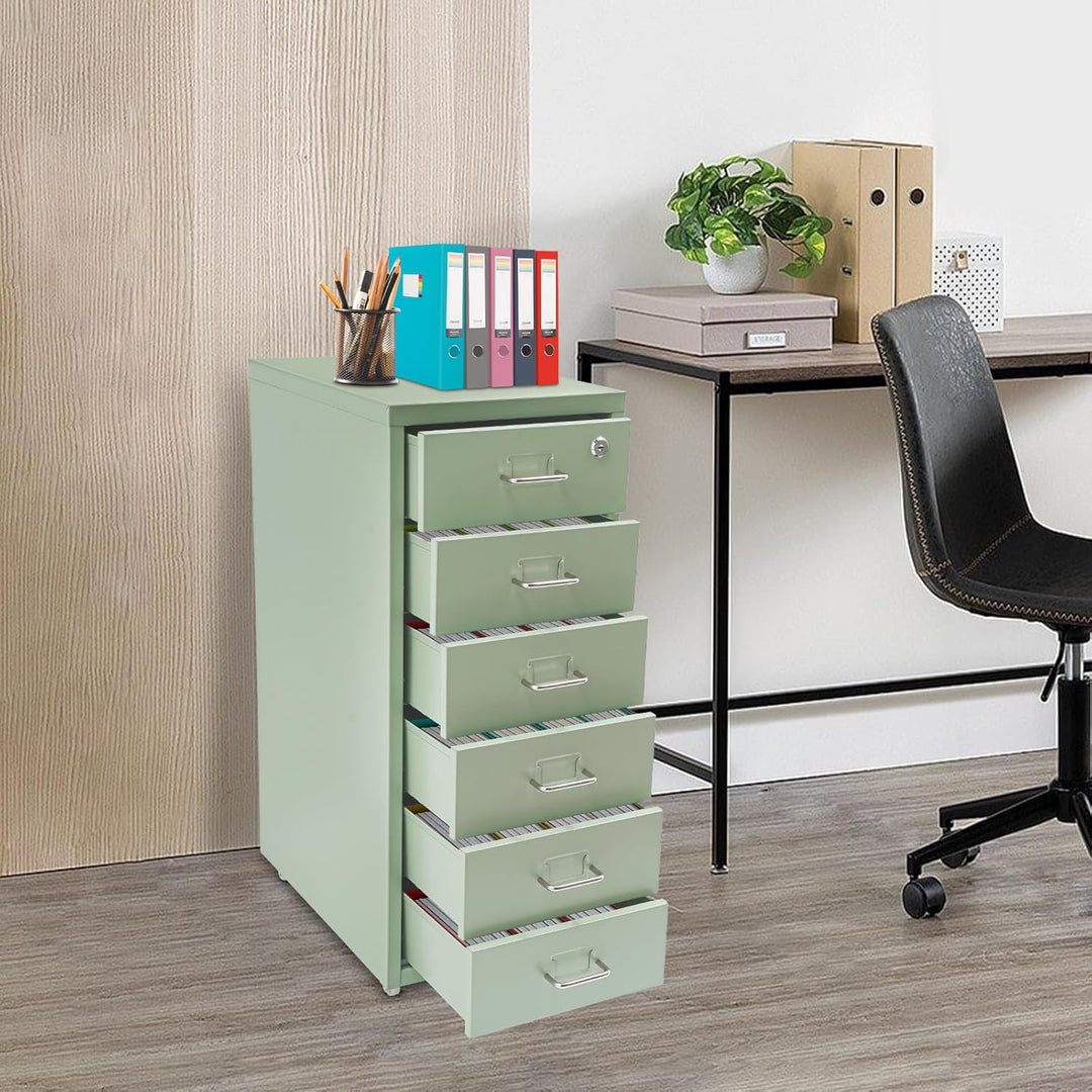 Rollcontainer mit 6 Schublade, Mobiler Aktenschrank, Metallschrank, Aktenschrank Abschliessbar mit S