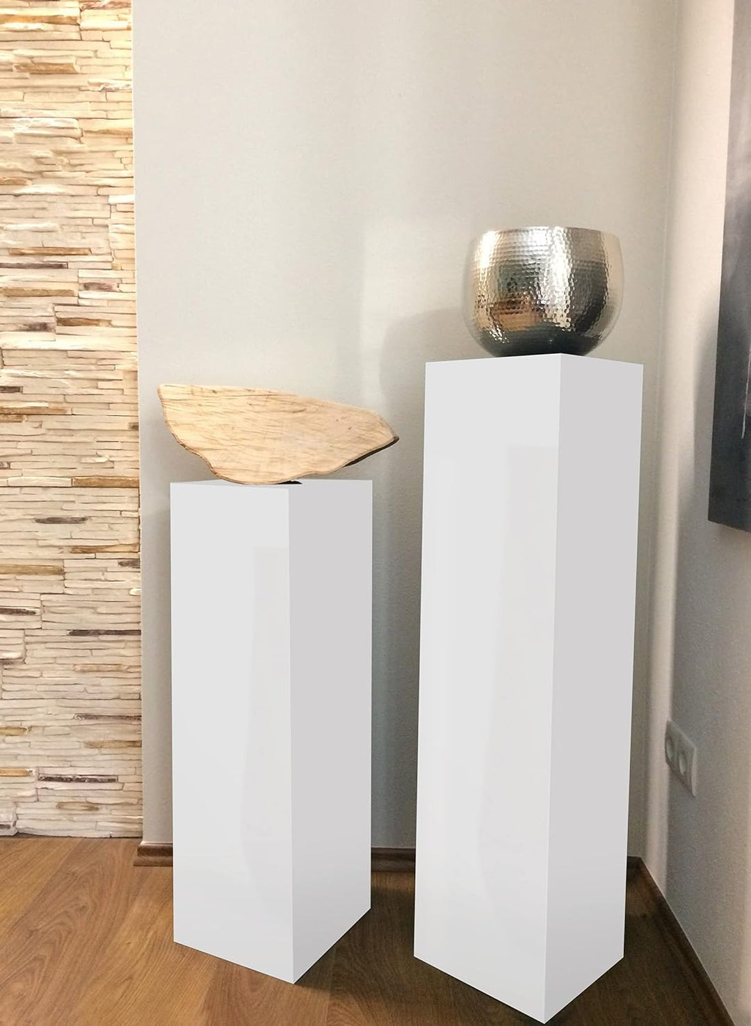 STEMA Seyfried Dekosäule, Podest in 3 Grössen (60x17x17 cm, Weiss Hochglanz) Blumensäule, Blumenstän